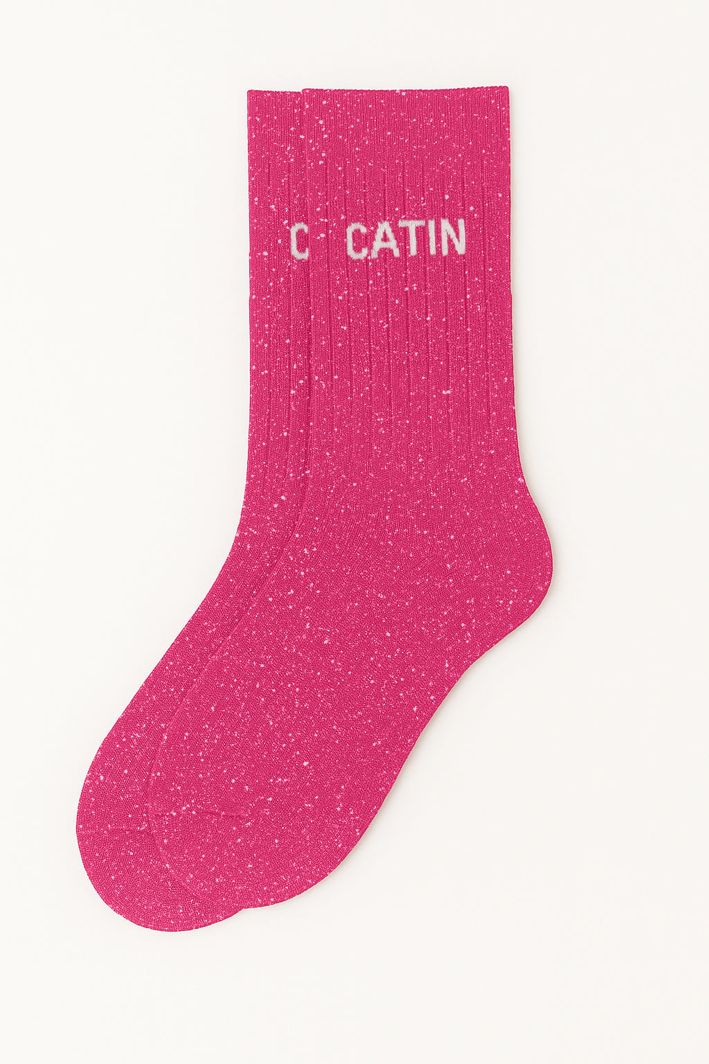 Chaussettes à Paillettes à Message "Catin" - Fuschia