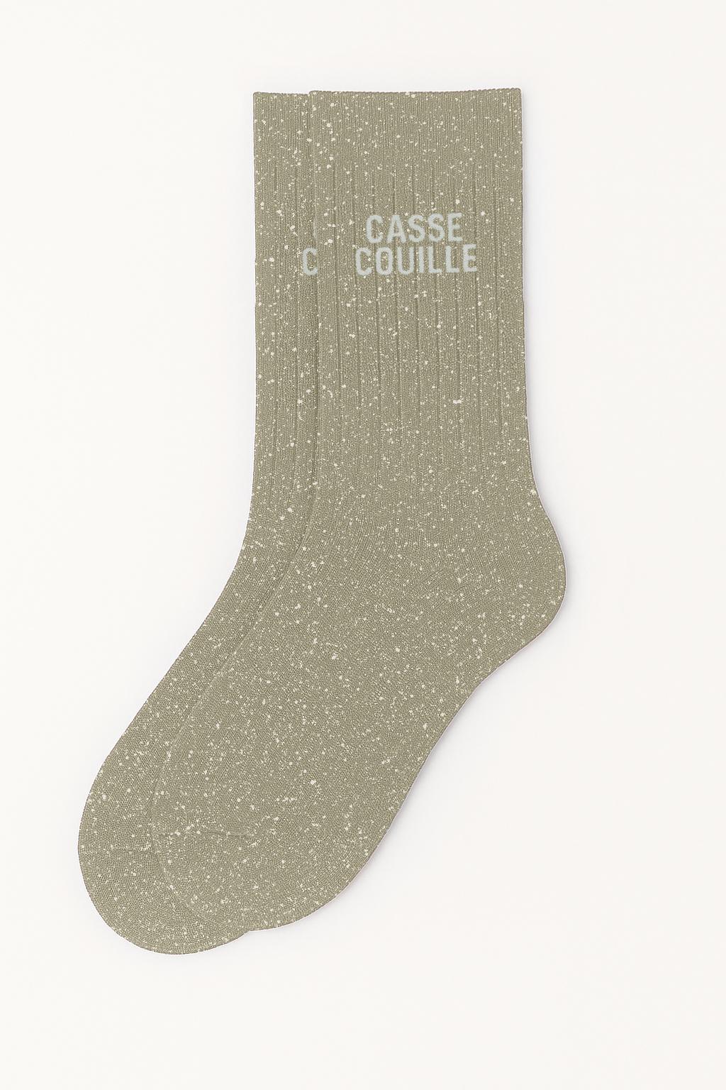 Chaussettes Beiges à paillettes modèle  "Casse Couille"  - message drôle - cadeau rigolo femme - Woom
