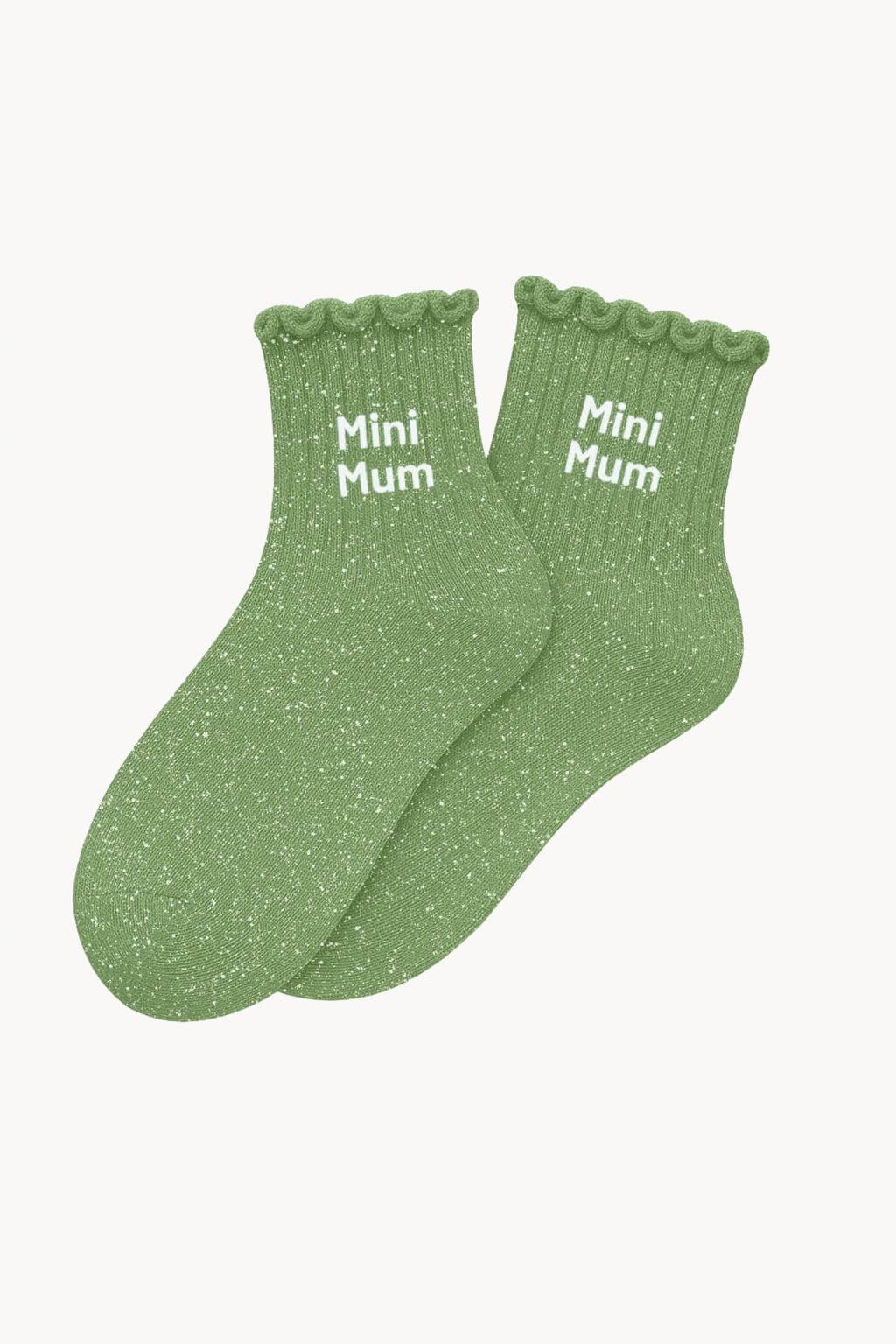 Chaussettes à Paillettes Enfant "Mini Mum" - Vert Amande