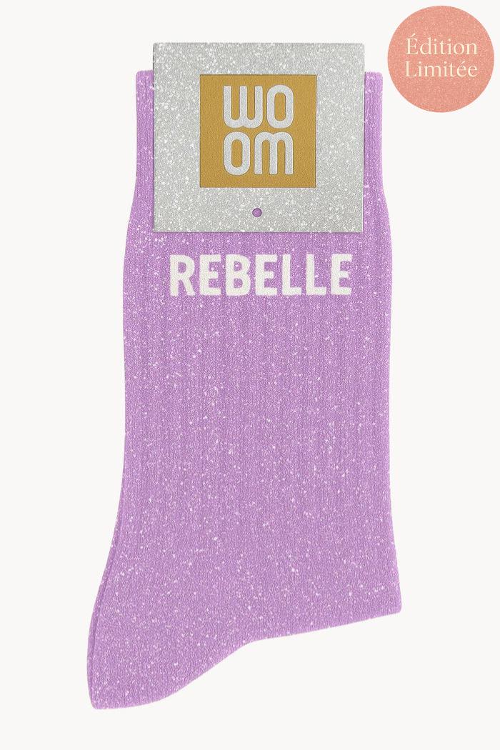 chaussettes rebelle  paillettes mauve