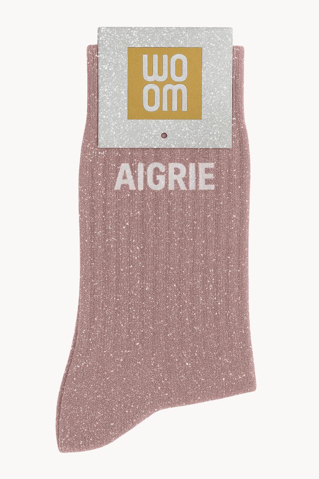 Chaussettes à Paillettes à Message "Aigrie" - Rose Gold
