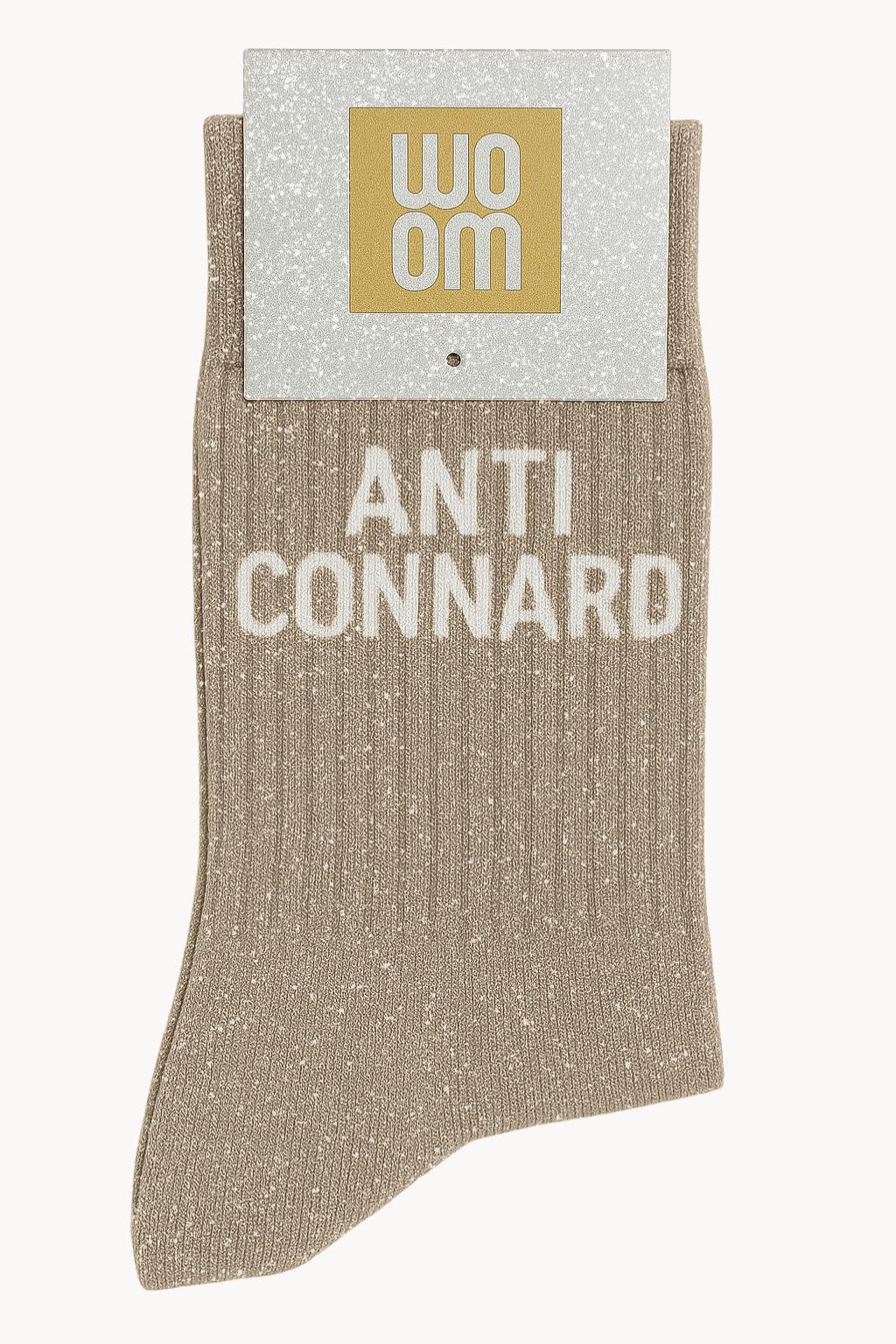Chaussettes beiges à paillettes modèle  "Anti Connard"  - message drôle - cadeau rigolo femme - Woom