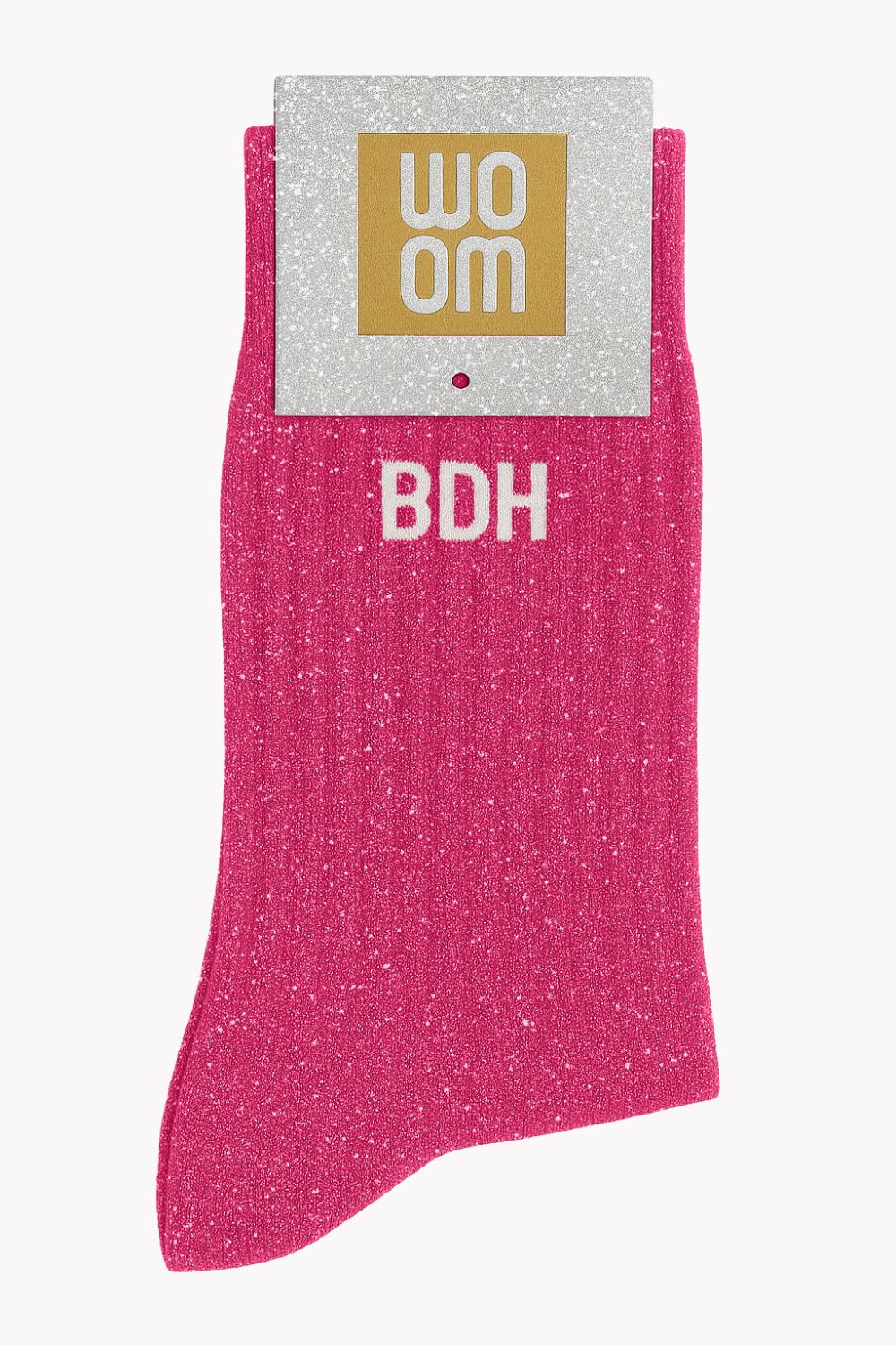 Chaussettes à Paillettes à Message "BDH" - Fuschia