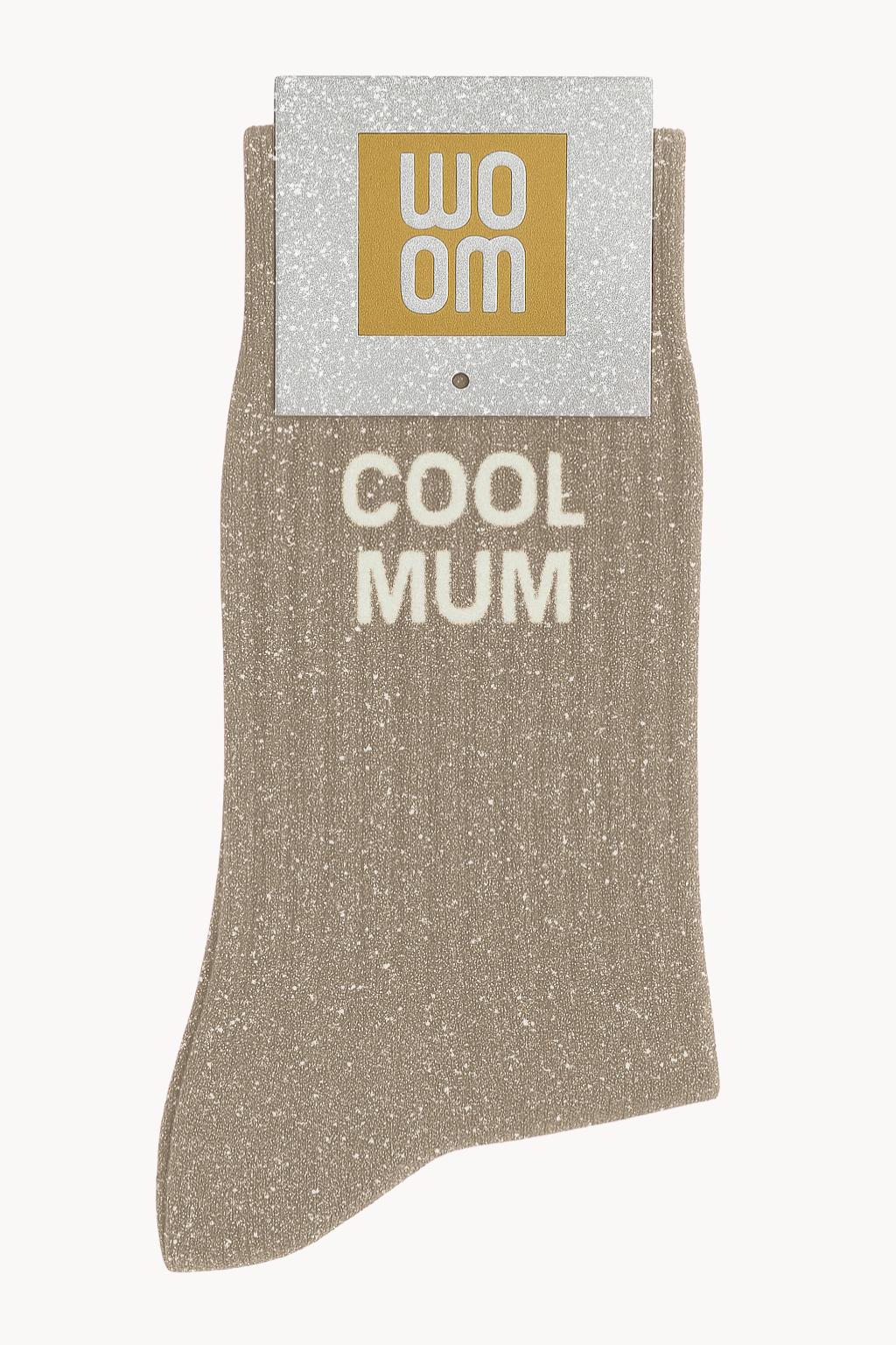 chaussettes à message cool mum beige à paillettes
