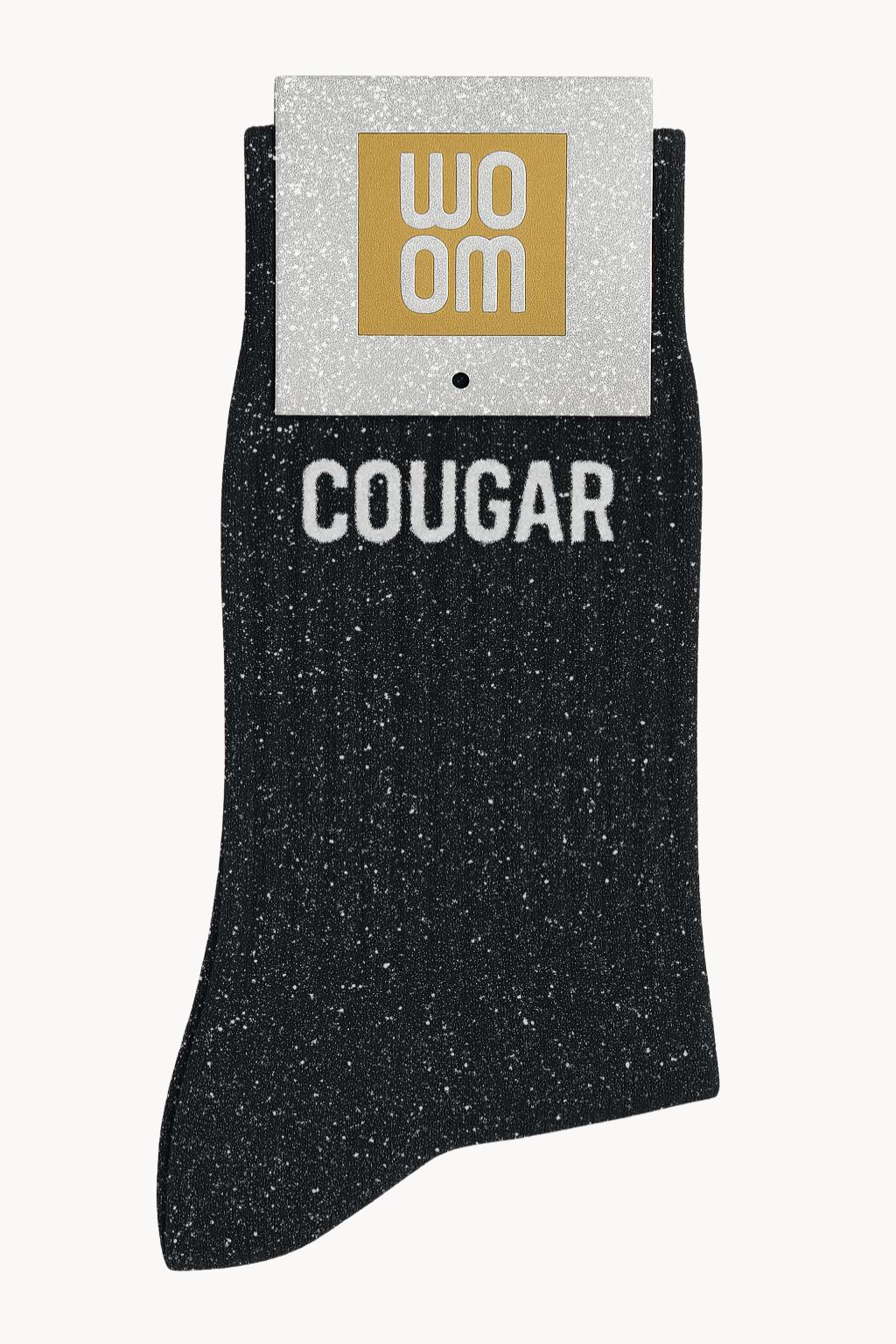 Chaussettes à Paillettes à Message "Cougar" - Noir