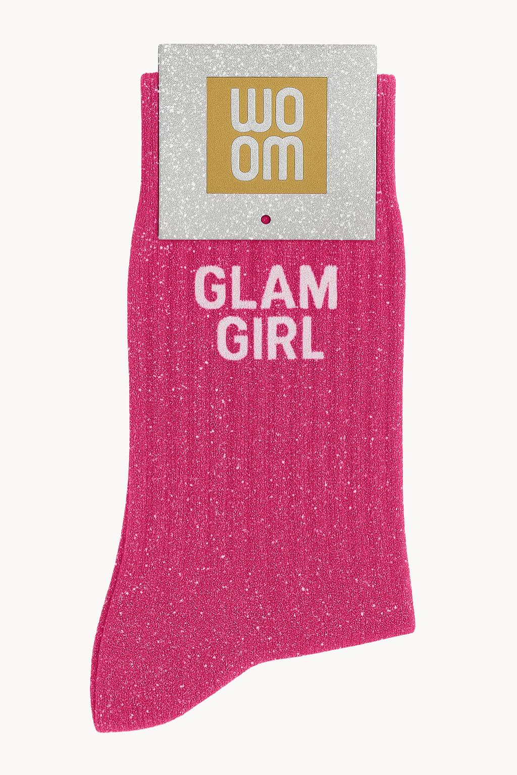 chaussettes roses à apillettes avec message glam girl