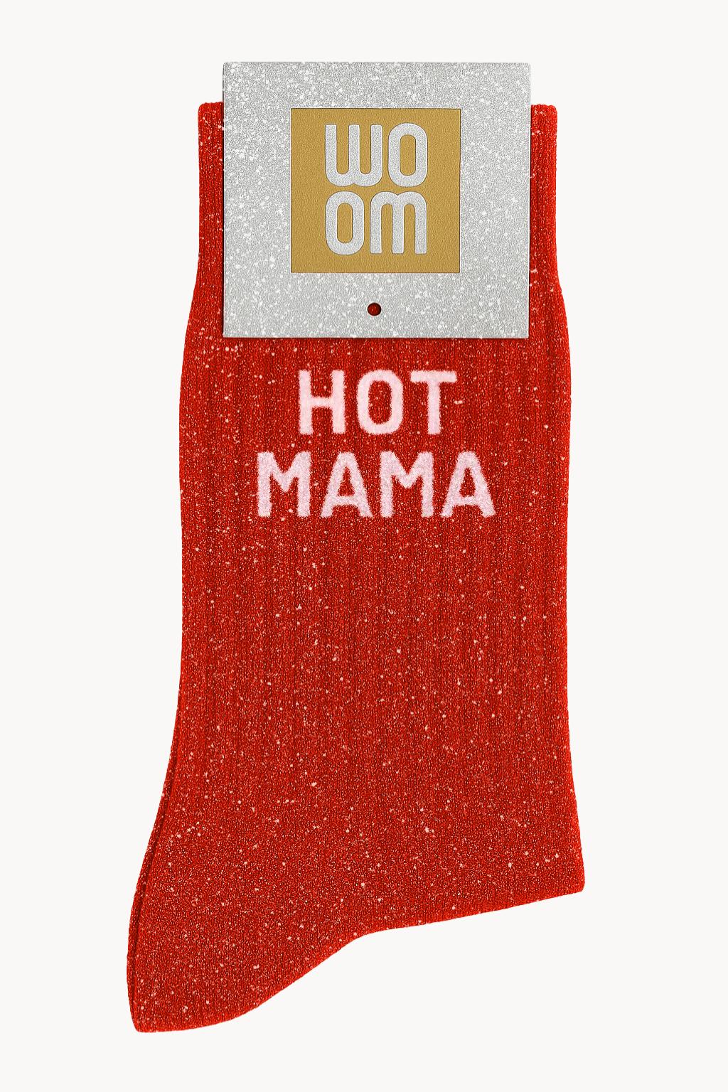 chaussettes avec message hot mama de couleur rouge