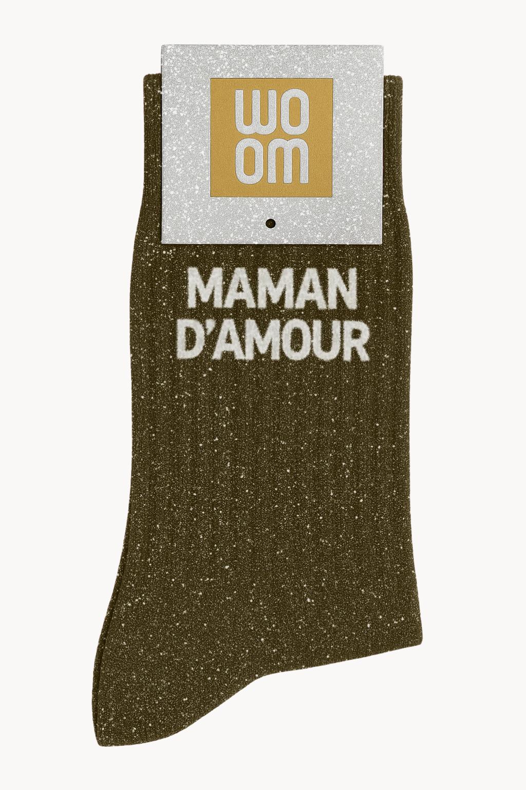 Chaussettes à Paillettes à Message "Maman d'amour" - Kaki