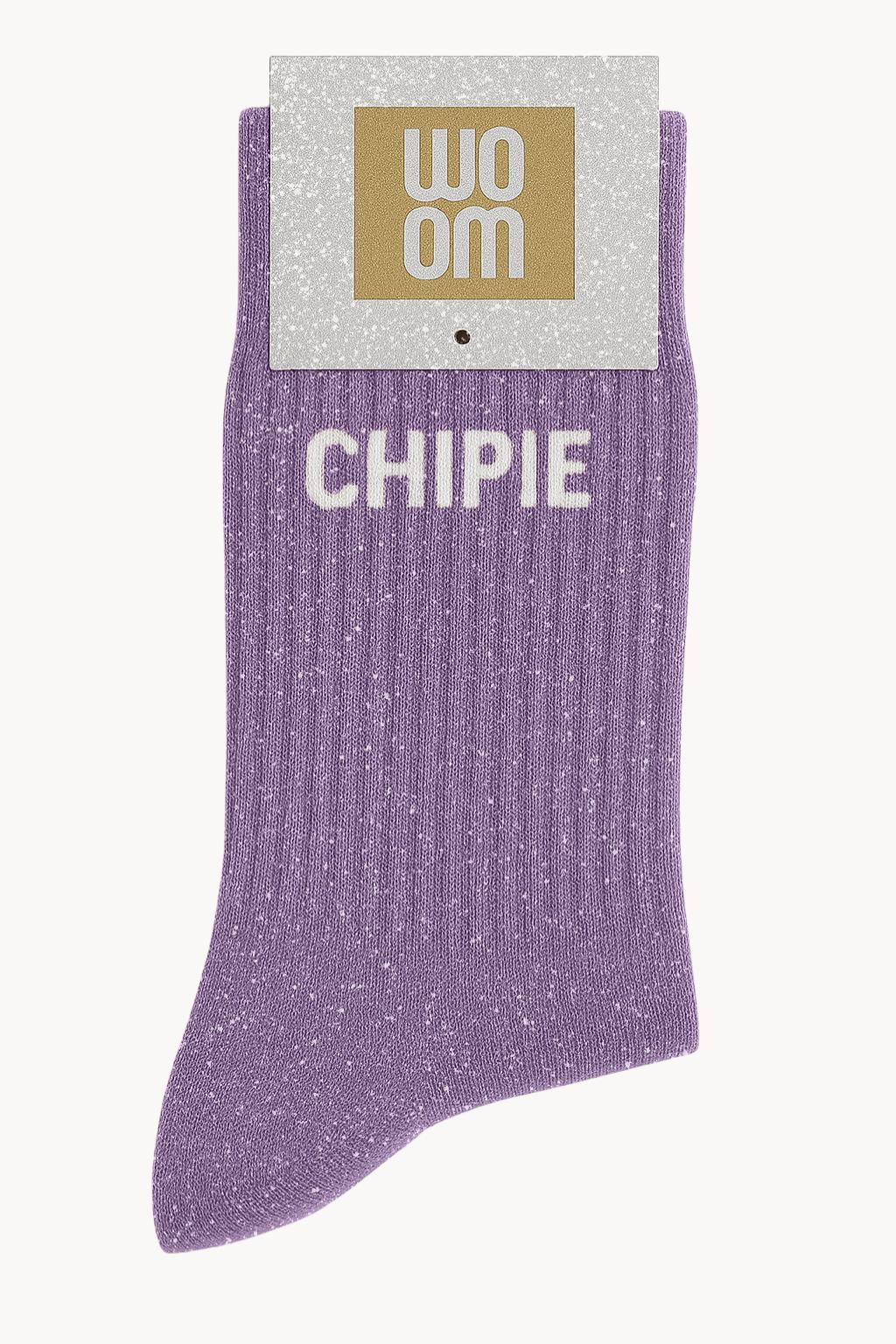 Chaussettes Mauves à paillettes modèle  "Chipie"  - message drôle - cadeau rigolo femme - Woom