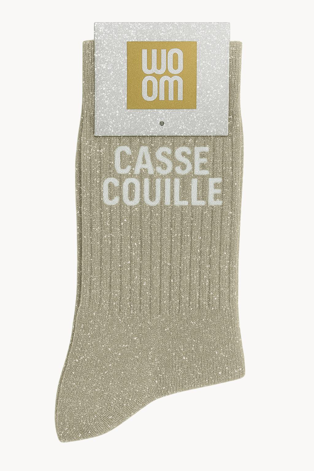 Chaussettes Beiges à paillettes modèle "Casse Couille" - message drôle - cadeau rigolo femme - Woom