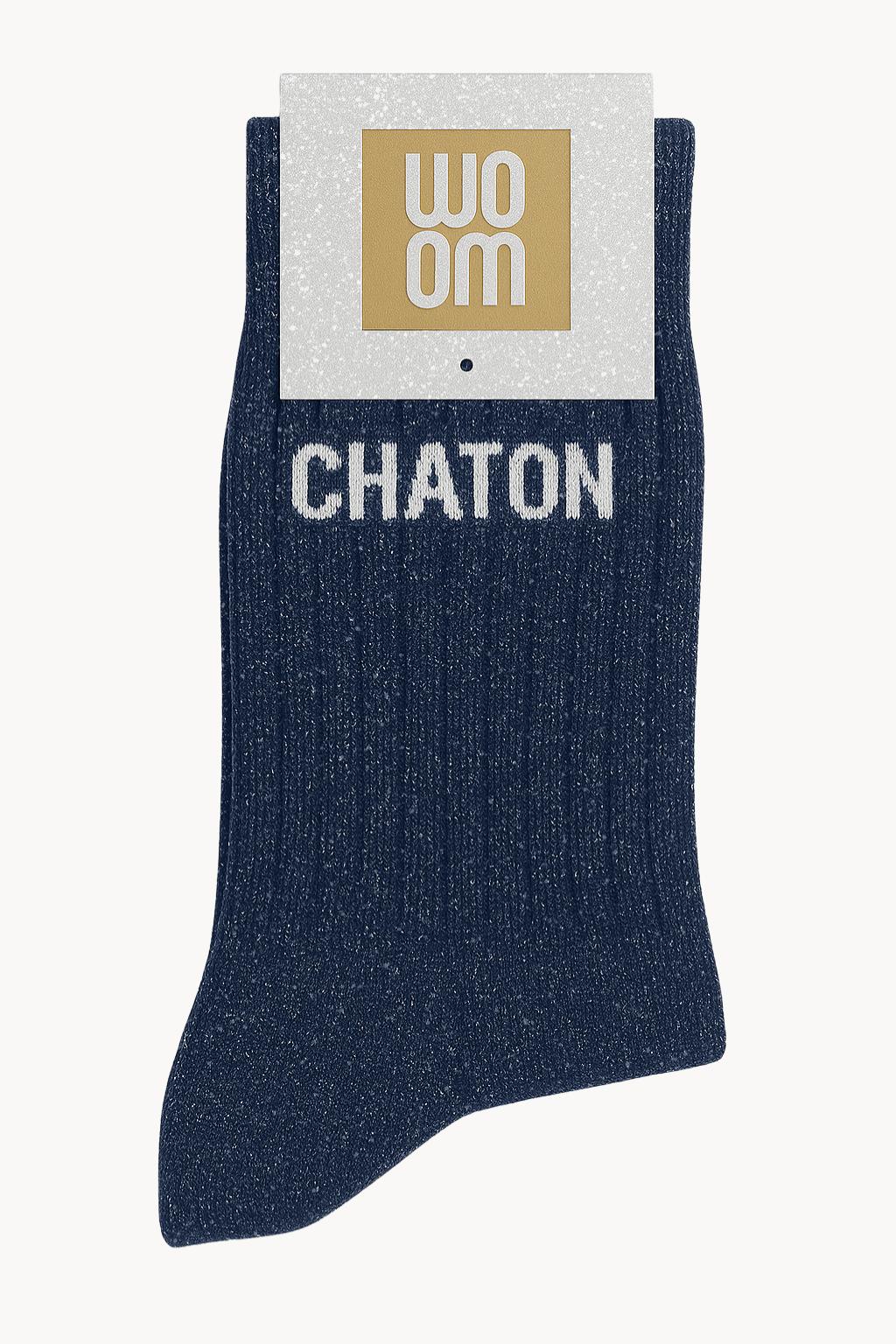 Chaussettes Bleues à paillettes modèle  "Chaton"  - message drôle - cadeau rigolo femme - Woom