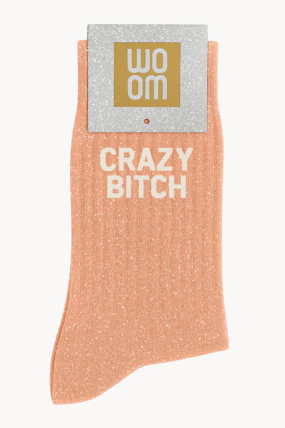 Chaussettes à Paillettes à Message "Crazy Bitch" - Abricot