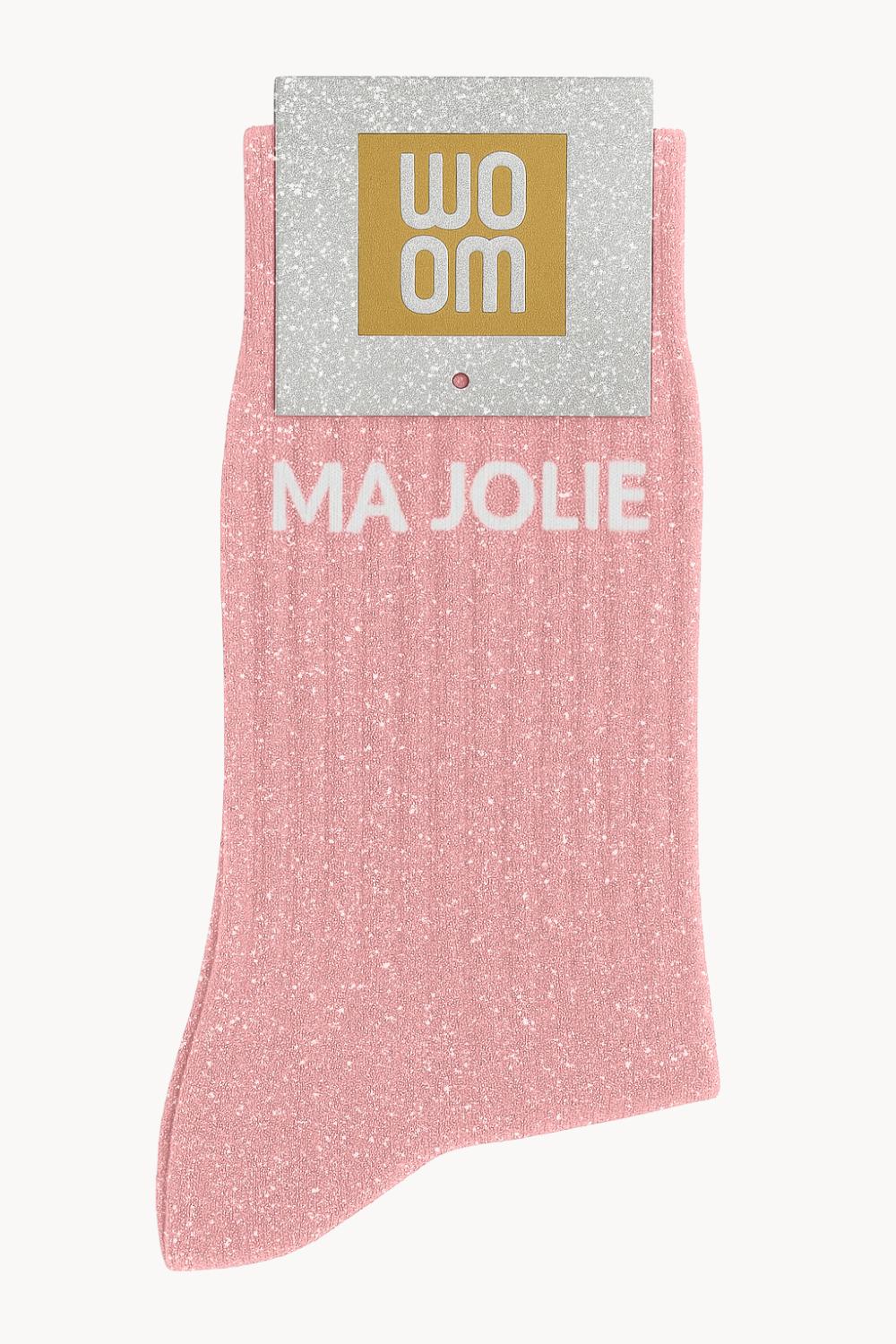 Chaussettes à Paillettes à Message "Ma Jolie" - Rose