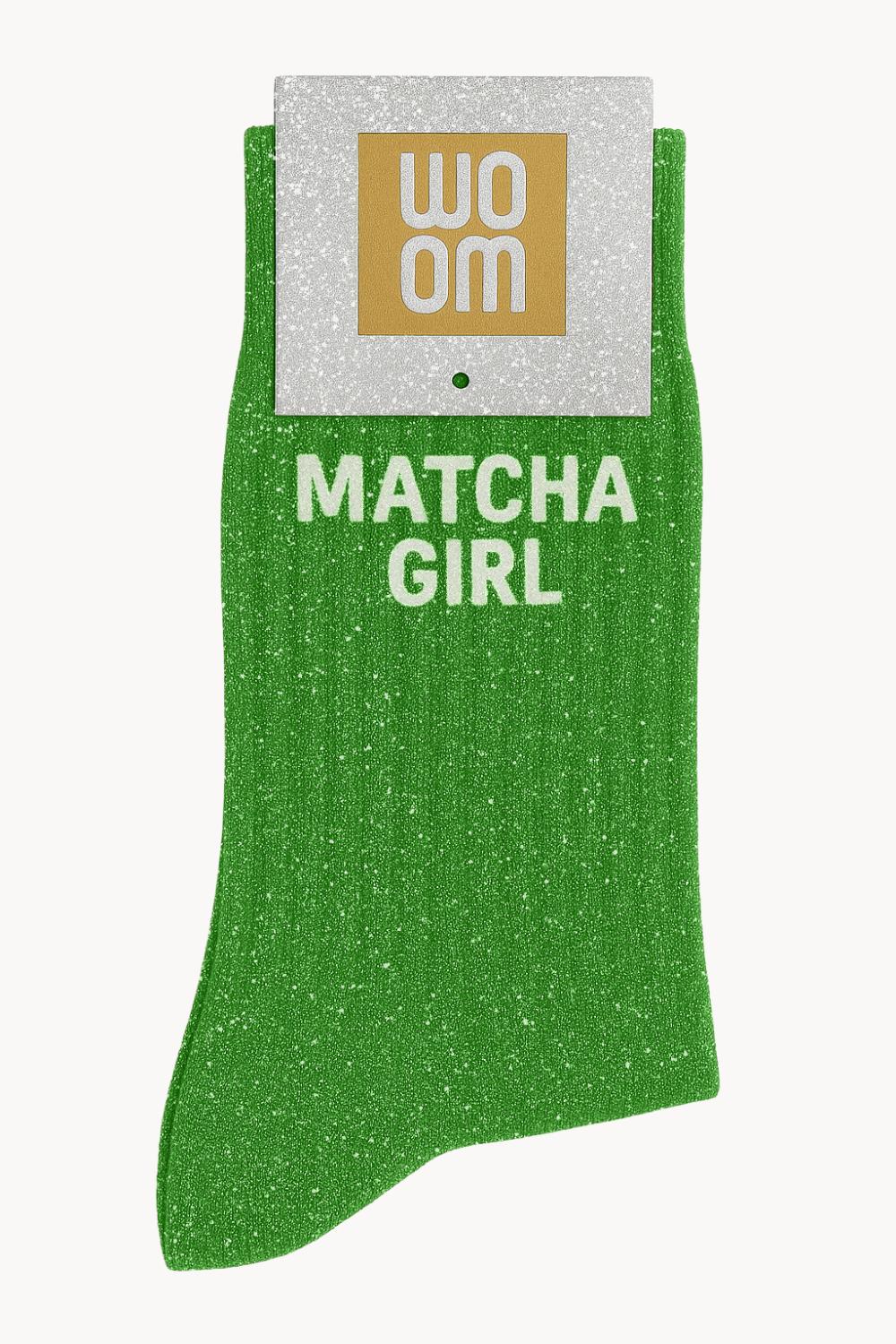 Chaussettes à Paillettes à Message "Matcha Girl" - Matcha Green