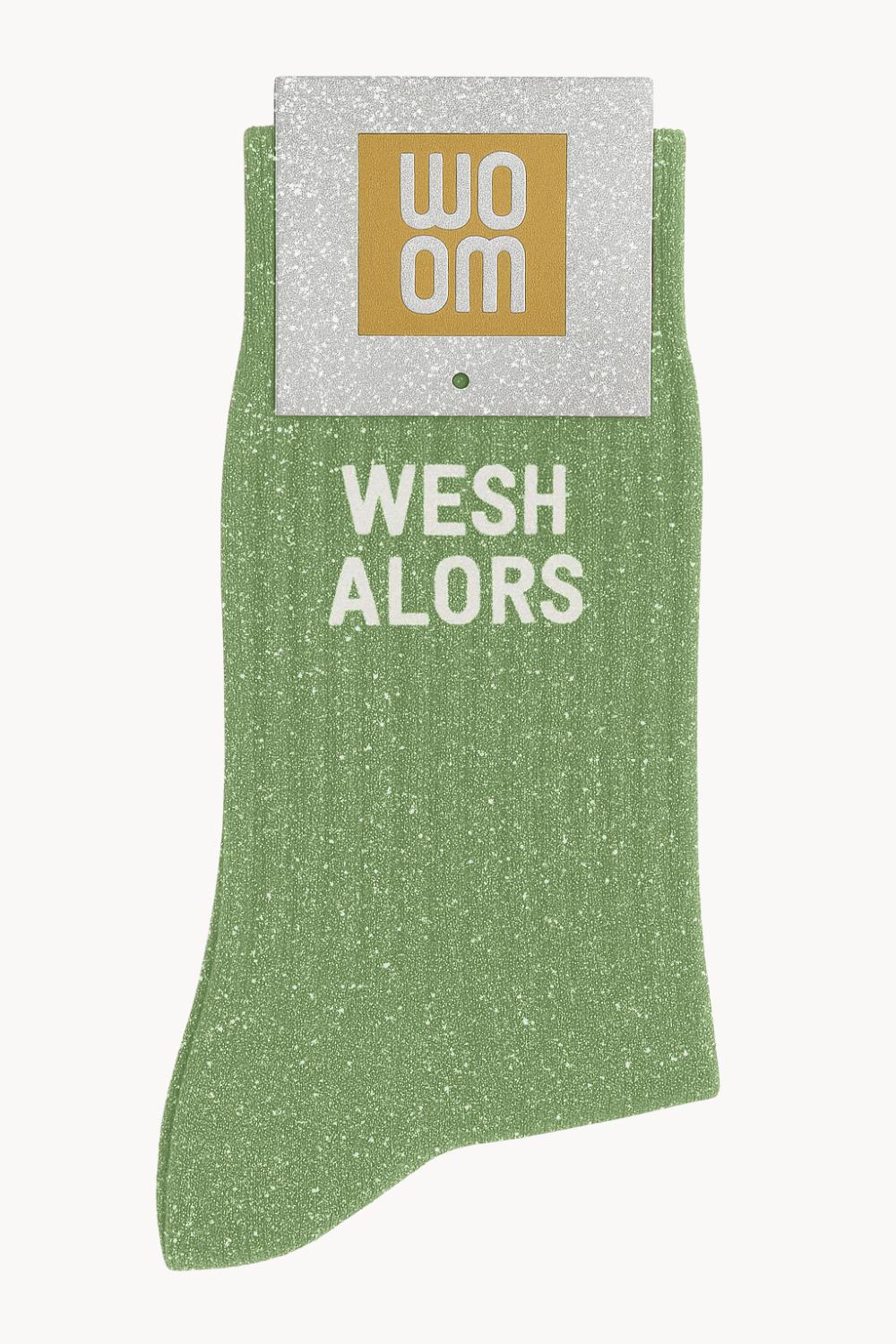 Chaussettes à Paillettes à Message "Wesh Alors" - Vert Amande