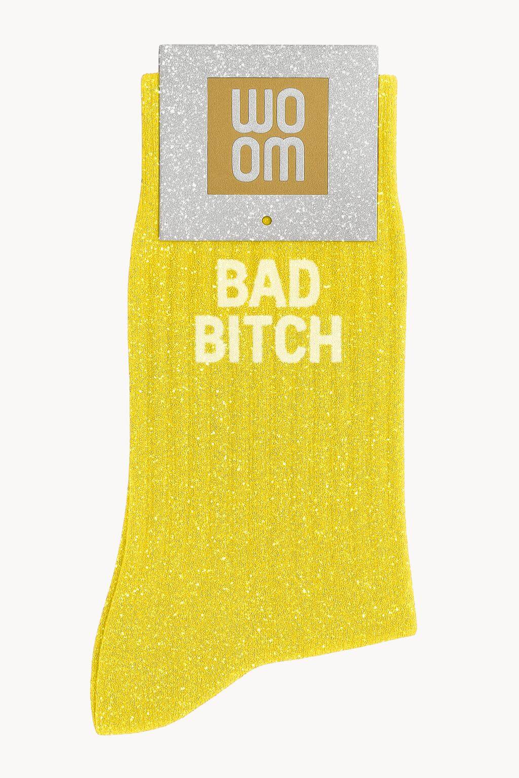 Chaussettes à Paillettes à Message "Bad Bitch" - Jaune