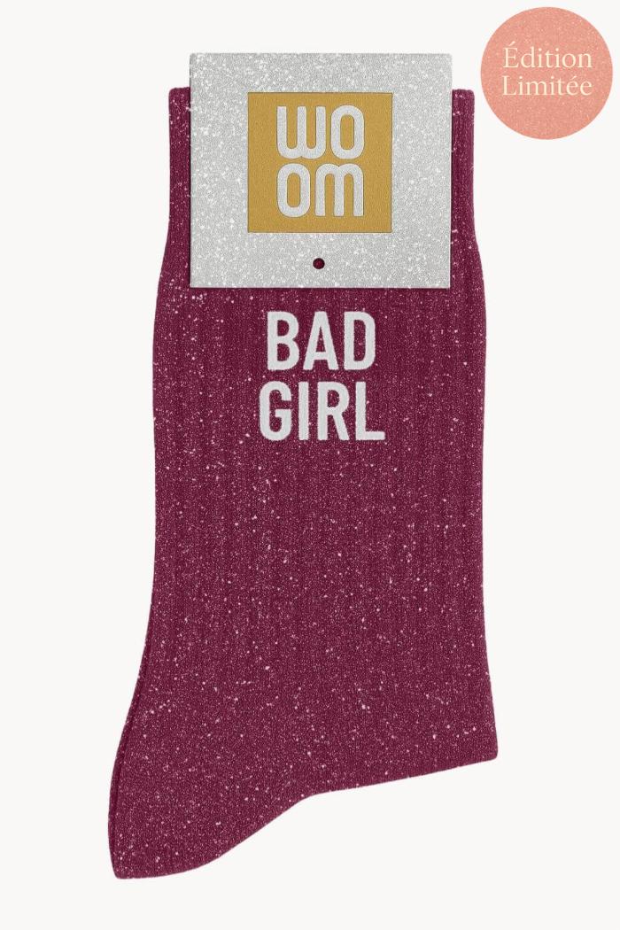 chaussettes paillettes à message bad girl violet