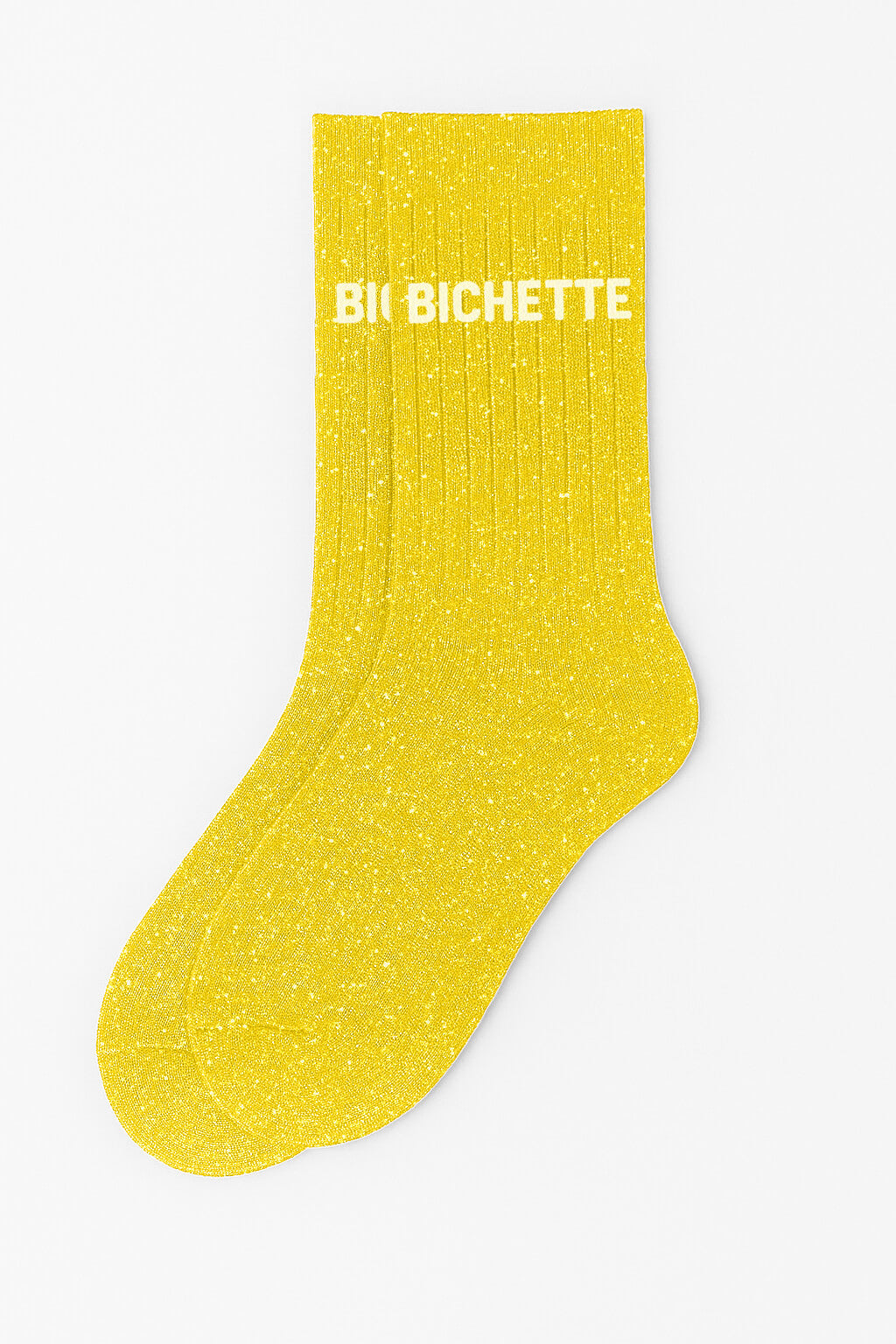 Chaussettes à Paillettes à Message "Bichette" - Jaune