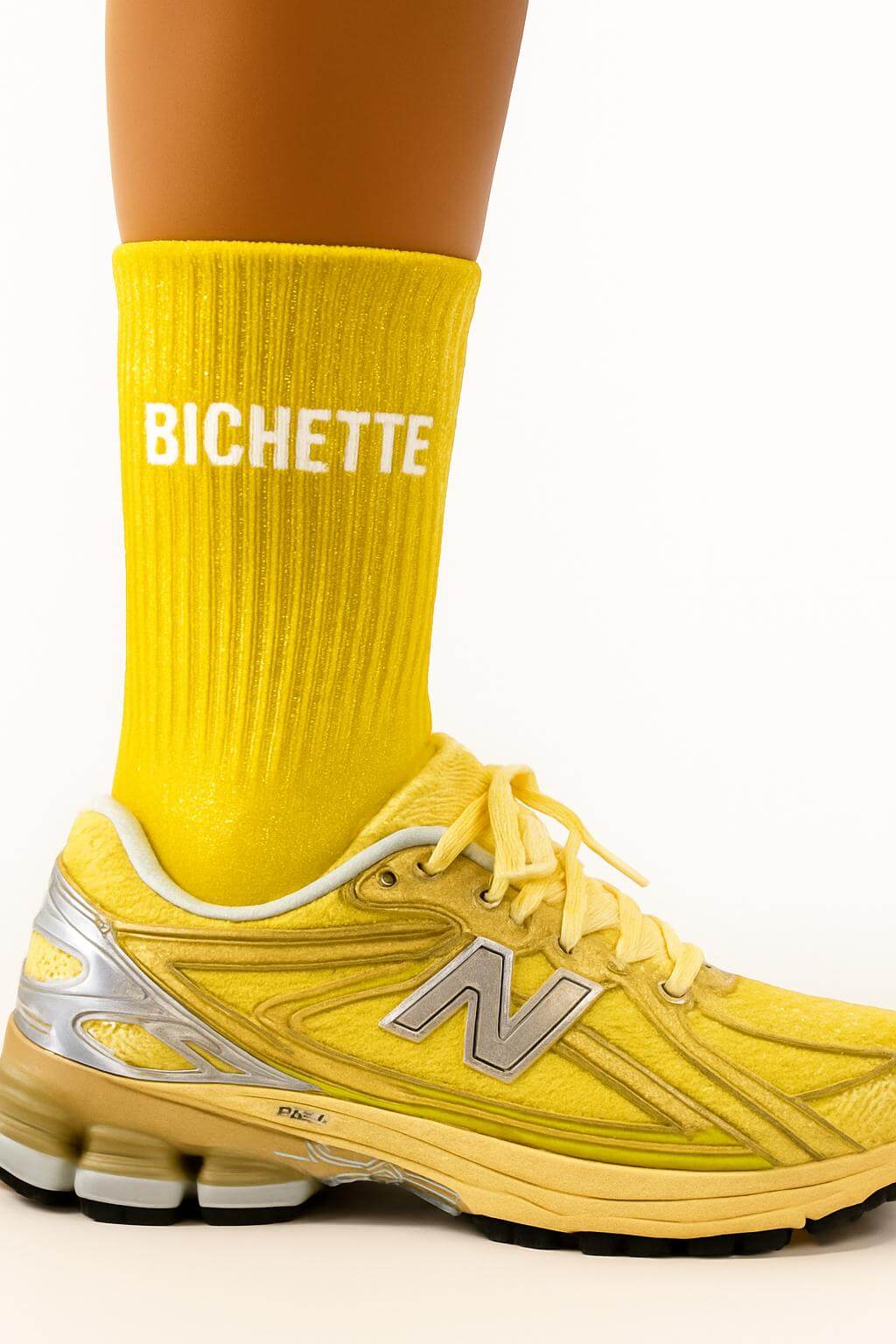 Chaussettes à Paillettes à Message "Bichette" - Jaune