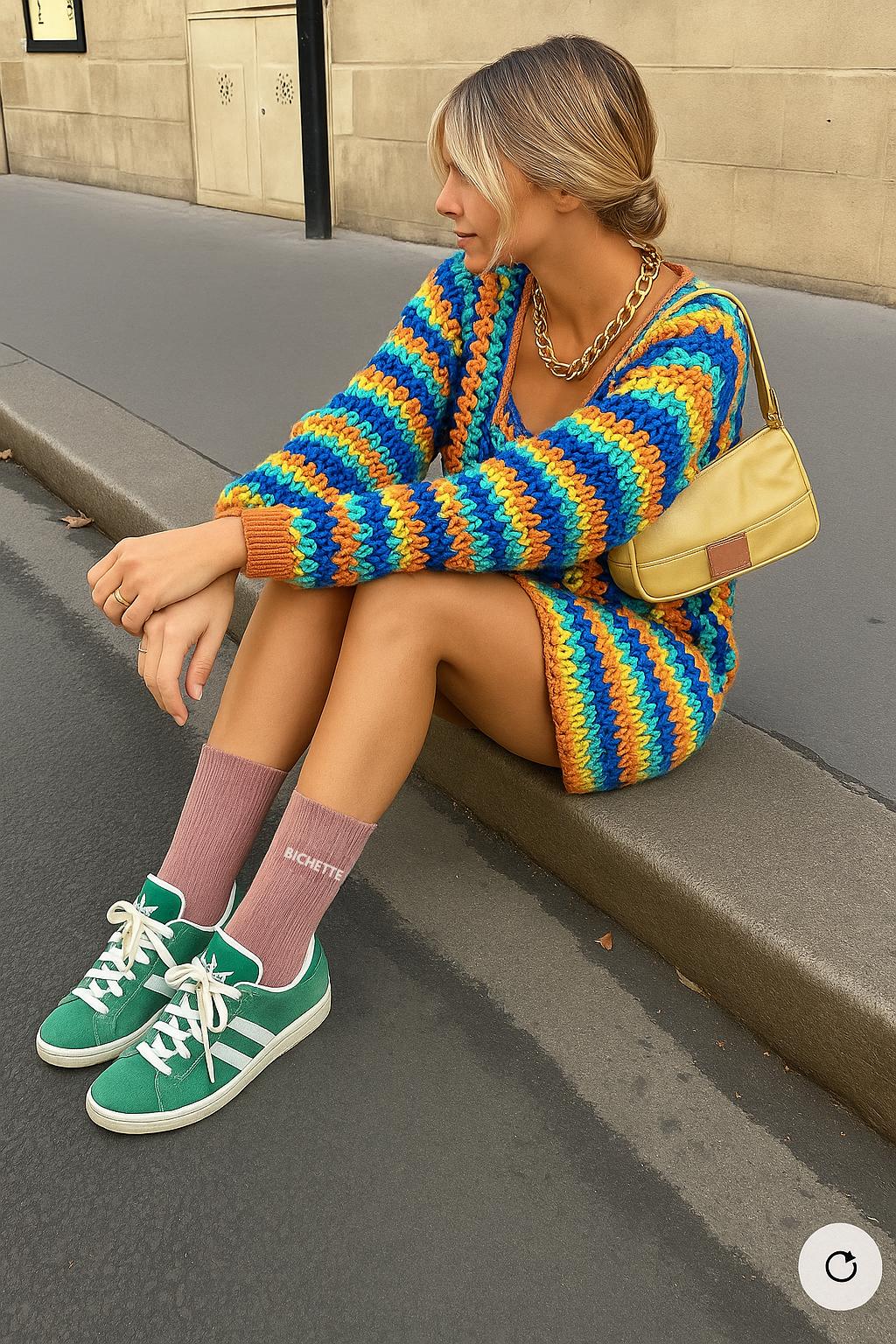 Chaussettes rose  à paillettes modèle  "Bichette" portées - look tendance femme - Woom