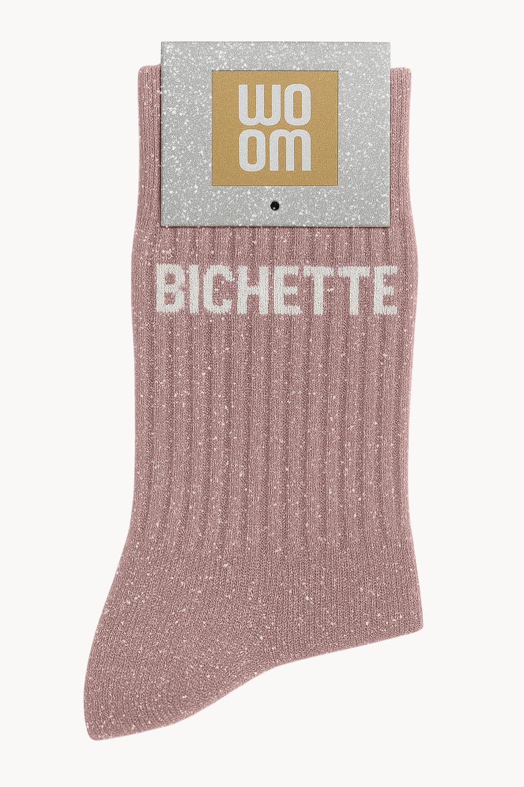 Chaussettes rose  à paillettes modèle  "Bichette"  - message drôle - cadeau rigolo femme - Woom