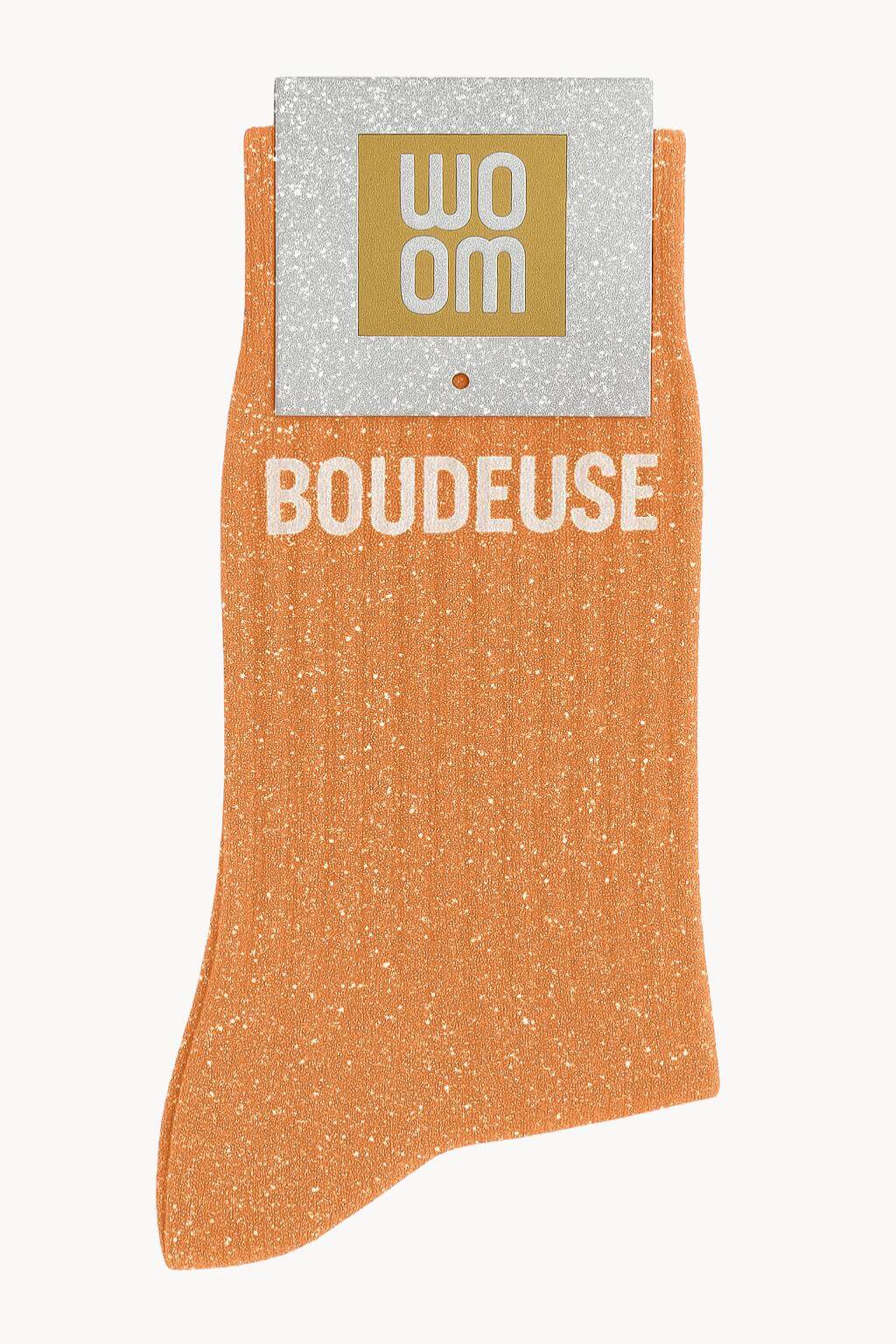 Chaussettes à Paillettes à Message "Boudeuse" - Abricot