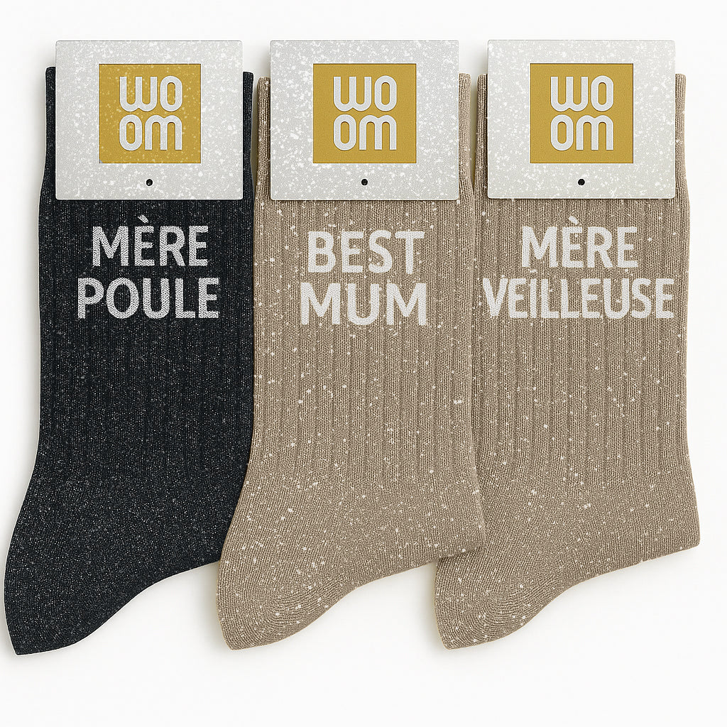 Chaussettes à paillettes modèle "Mère Veilleuse" - message drôle - cadeau rigolo Maman - Woom