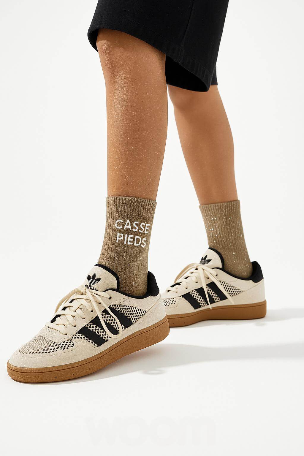 Chaussettes à Paillettes à Message "Casse Pieds" - Beige