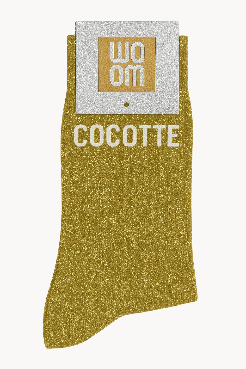 Chaussettes à Paillettes à Message "Cocotte" - Moutarde