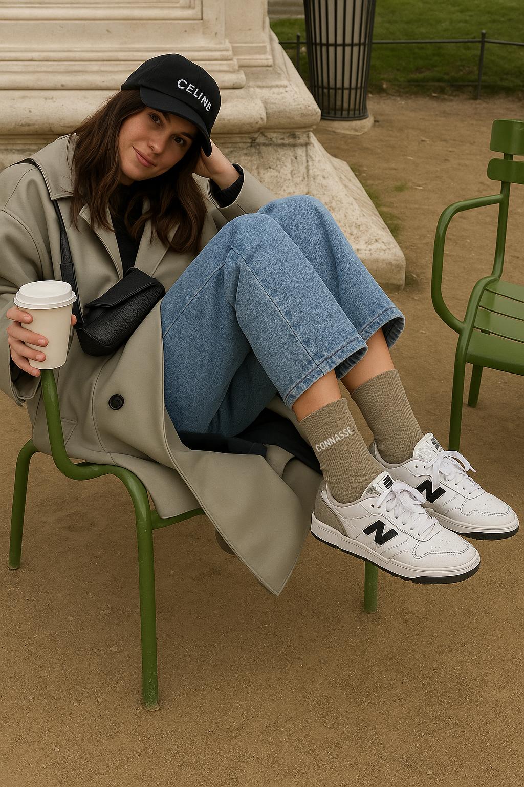 Chaussettes Beiges à paillettes modèle  "Connasse"  portées - Look tendance chaussette Glitter - Woom