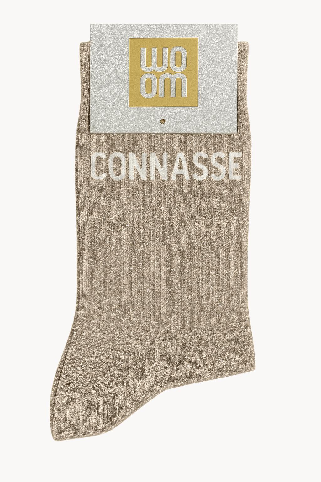 Chaussettes Beiges à paillettes modèle  "Connasse"  - message drôle - cadeau rigolo femme - Woom