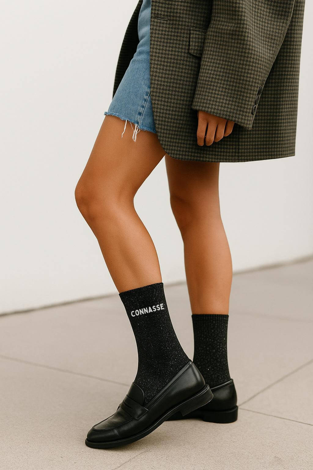 Chaussettes à Paillettes à Message "Connasse" - Noir