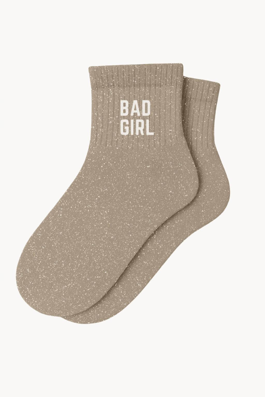 Chaussettes Courtes à Paillettes "BAD GIRL" - BEIGE