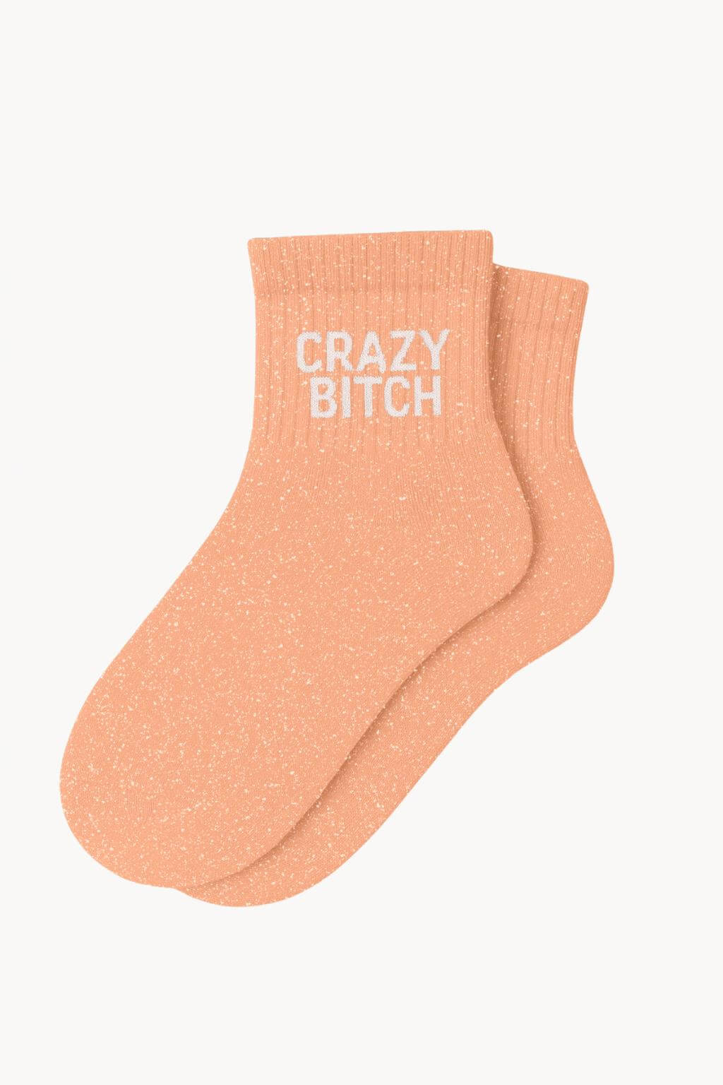Chaussettes Courtes à Paillettes "CRAZY BITCH " - Peach