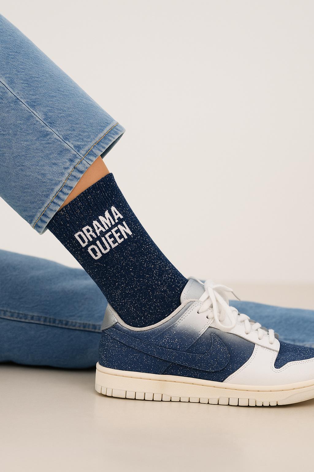 Chaussettes à Paillettes à Message "Drama Queen" - Bleu Marine