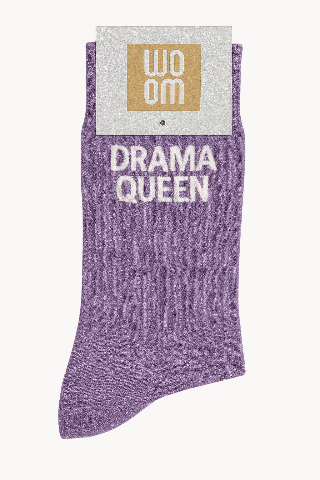 Chaussettes Mauves à paillettes modèle  "Drama Queen"  - message drôle - cadeau rigolo femme - Woom