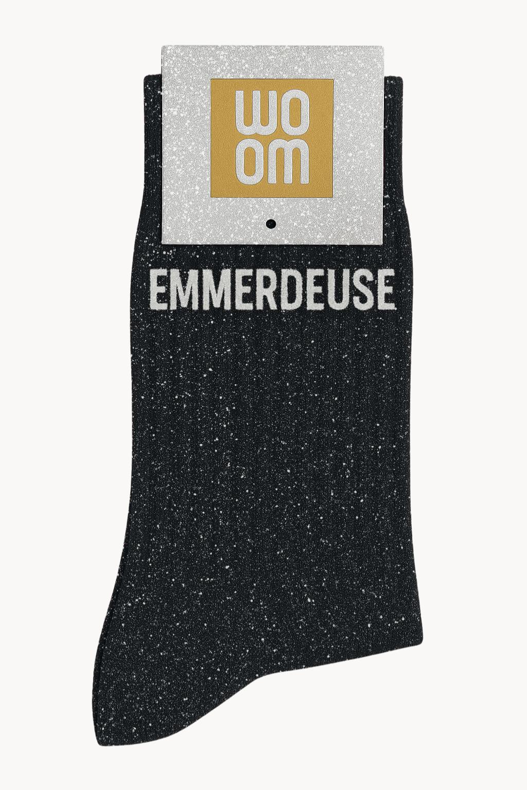 Chaussettes à Paillettes à Message "Emmerdeuse" - Noir