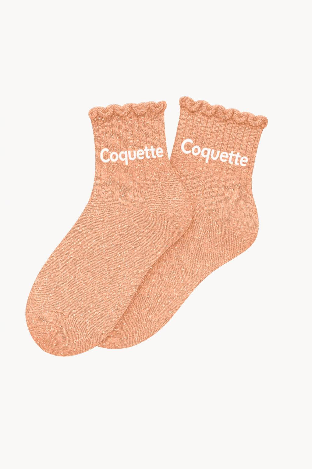 Chaussettes à Paillettes Enfant "Coquette" - Abricot