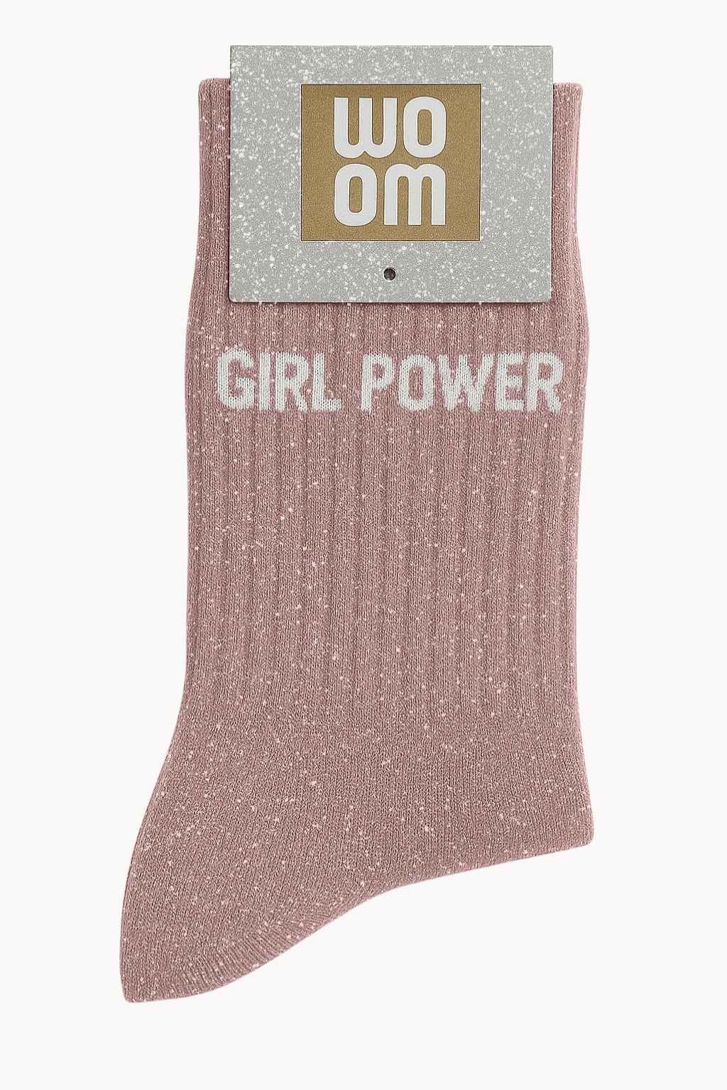 Chaussettes Roses à paillettes modèle  "Girl Power"  - message drôle - cadeau rigolo femme - Woom