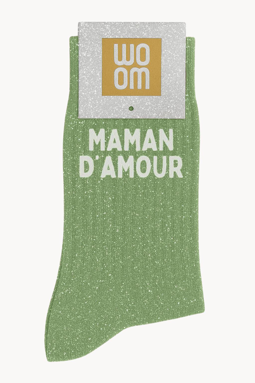 Chaussettes à Paillettes à Message "Maman d'amour" - Vert