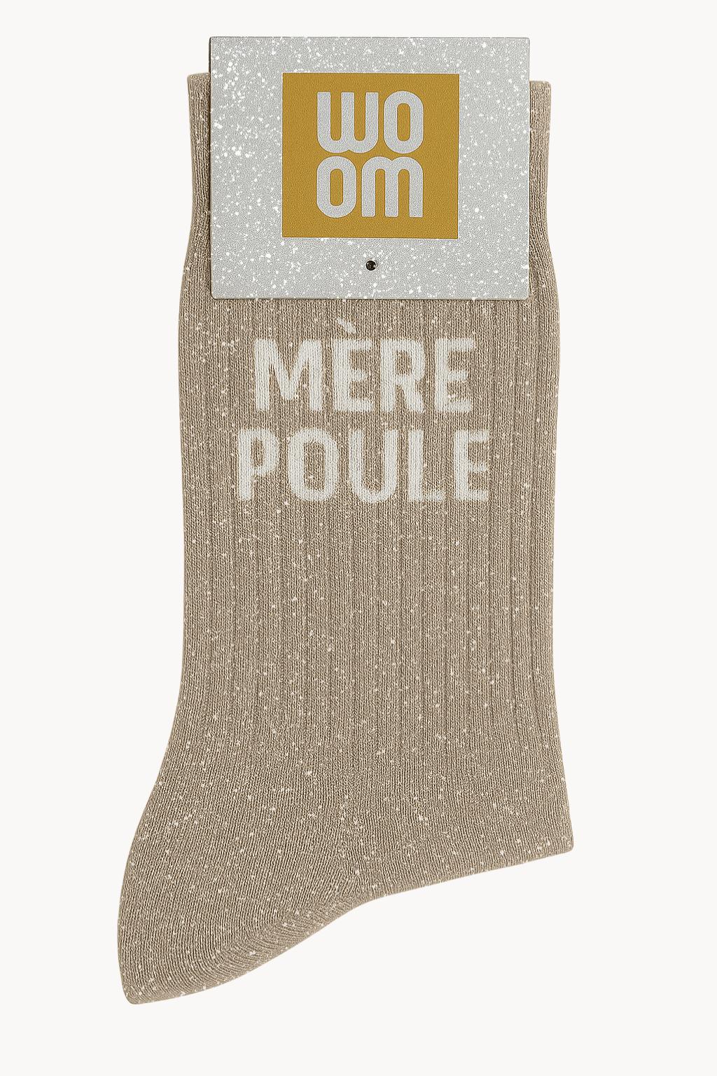 Chaussettes beiges à paillettes modèle "Mère Poule" - message drôle - cadeau rigolo femme - Woom
