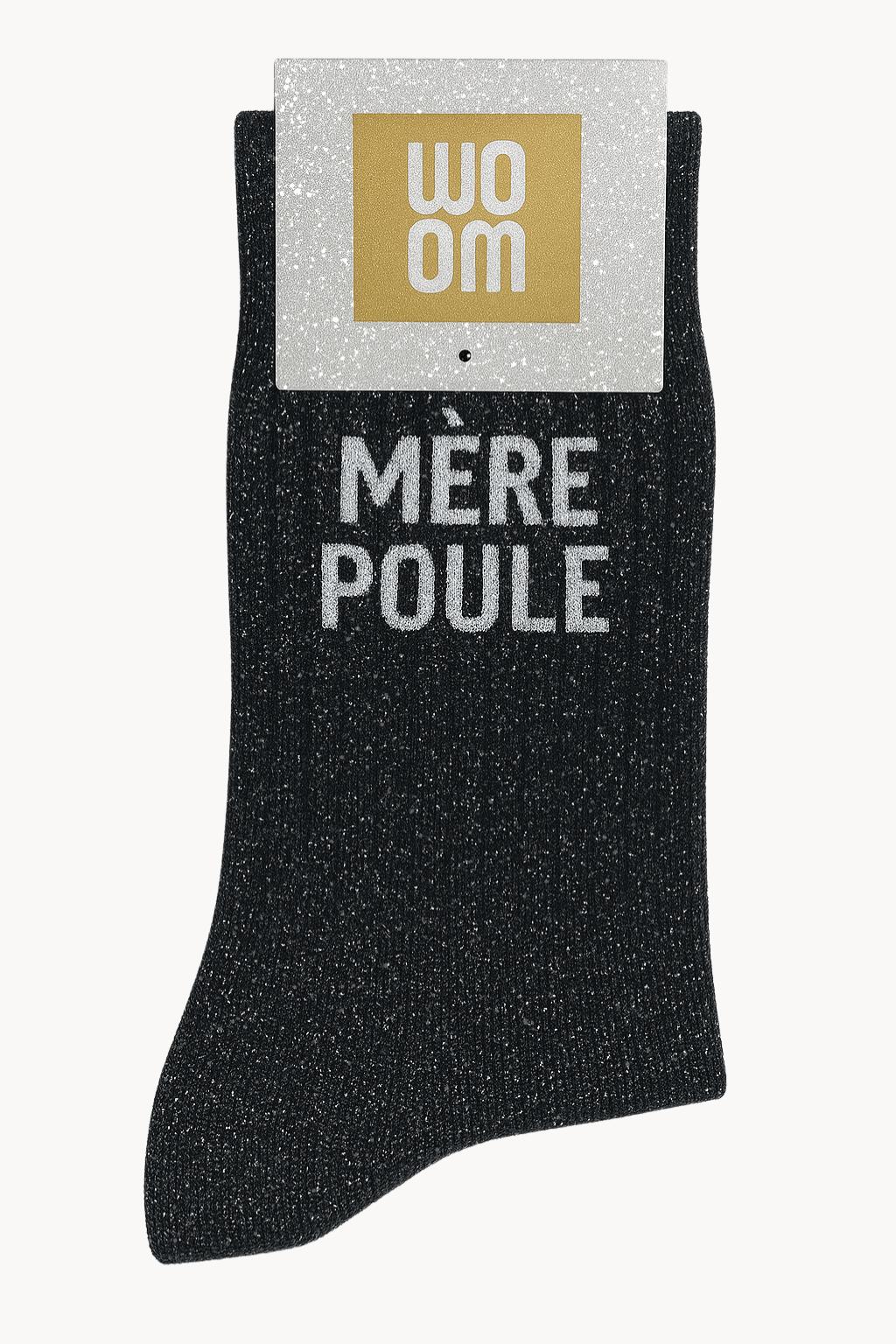 Chaussettes noires à paillettes modèle "Mère Poule" - message drôle - cadeau rigolo femme - Woom