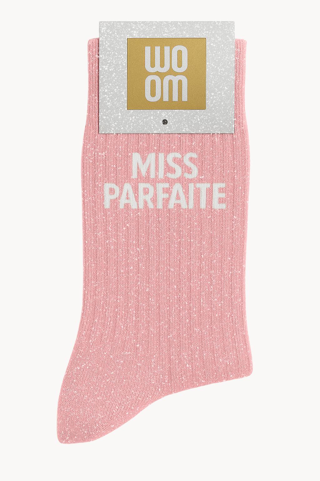 Chaussettes Roses à paillettes modèle  "Miss Parfaite"  - message drôle - cadeau rigolo femme - Woom