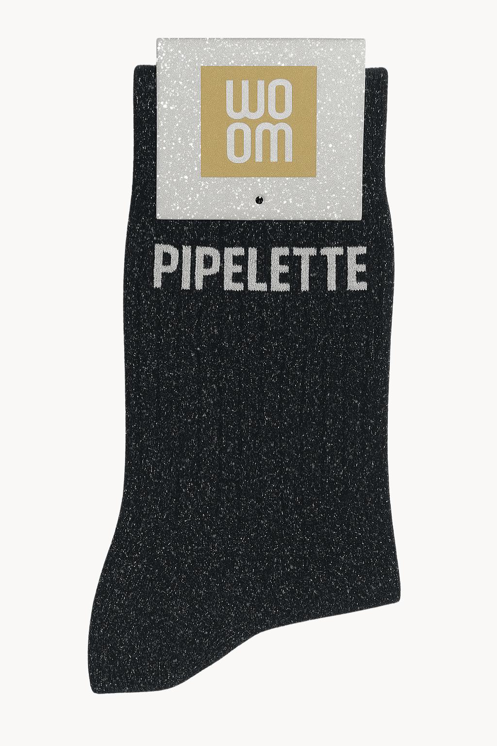 Chaussettes Noires à paillettes modèle  "Pipelette"  - message drôle - cadeau rigolo femme - Woom