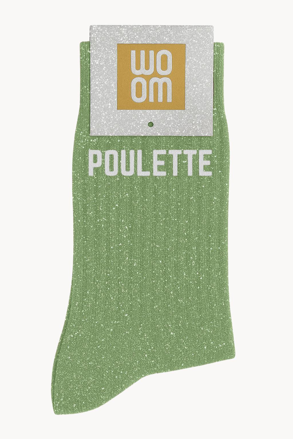 Chaussettes à Paillettes à Message "Poulette" - Vert Amande