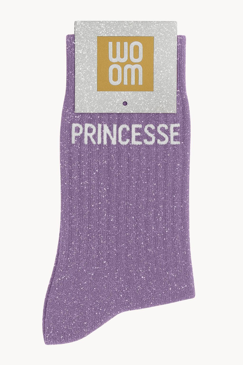 Chaussettes à Paillettes à Message "Princesse" - Mauve