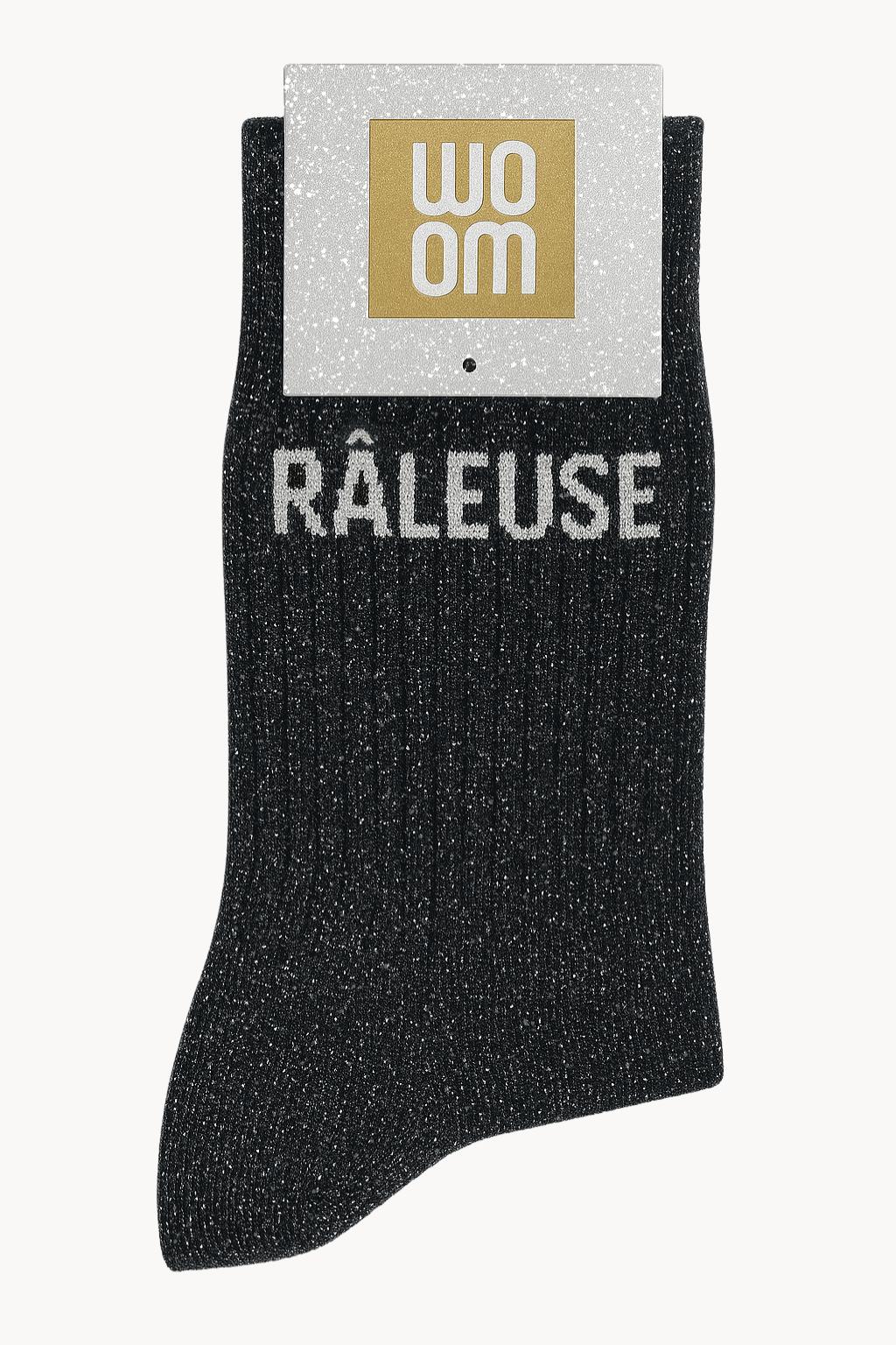 Chaussettes Noires à paillettes modèle  "Râleuse"  - message drôle - cadeau rigolo femme - Woom