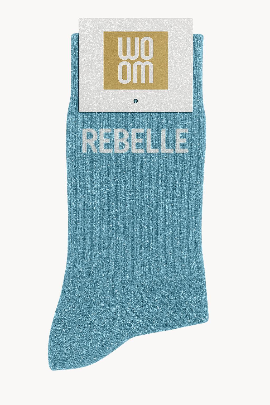 Chaussettes Turquoise à paillettes modèle  "Rebelle"  - message drôle - cadeau rigolo femme - Woom