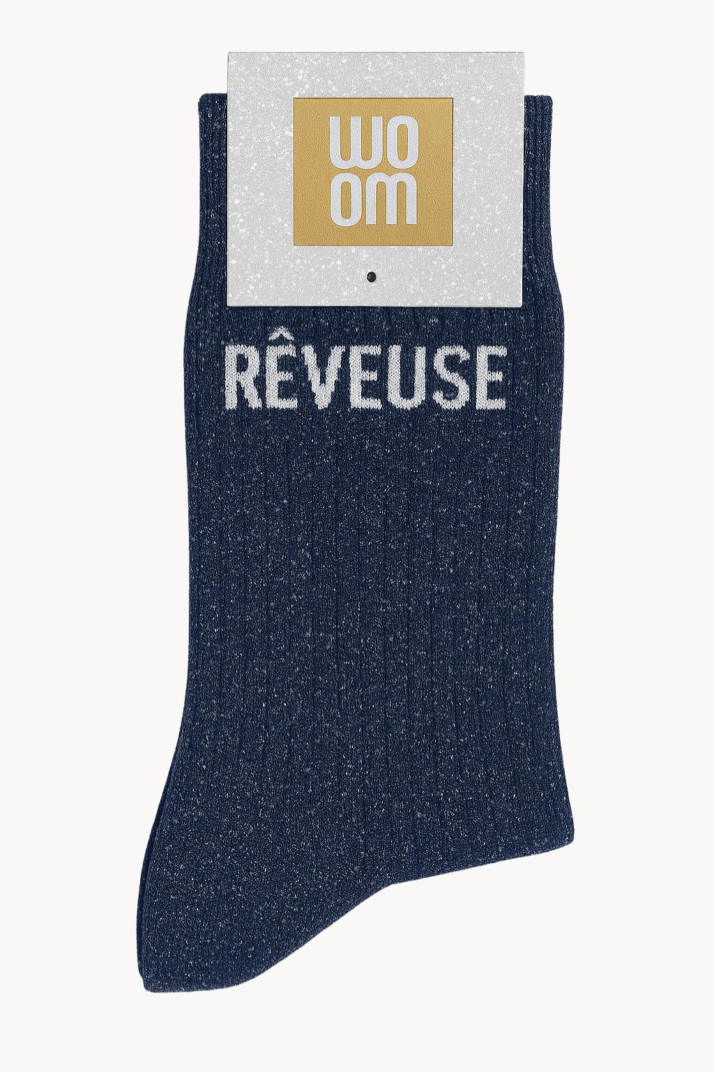 Chaussettes Bleues à paillettes modèle  "Rêveuse"  - message drôle - cadeau rigolo femme - Woom