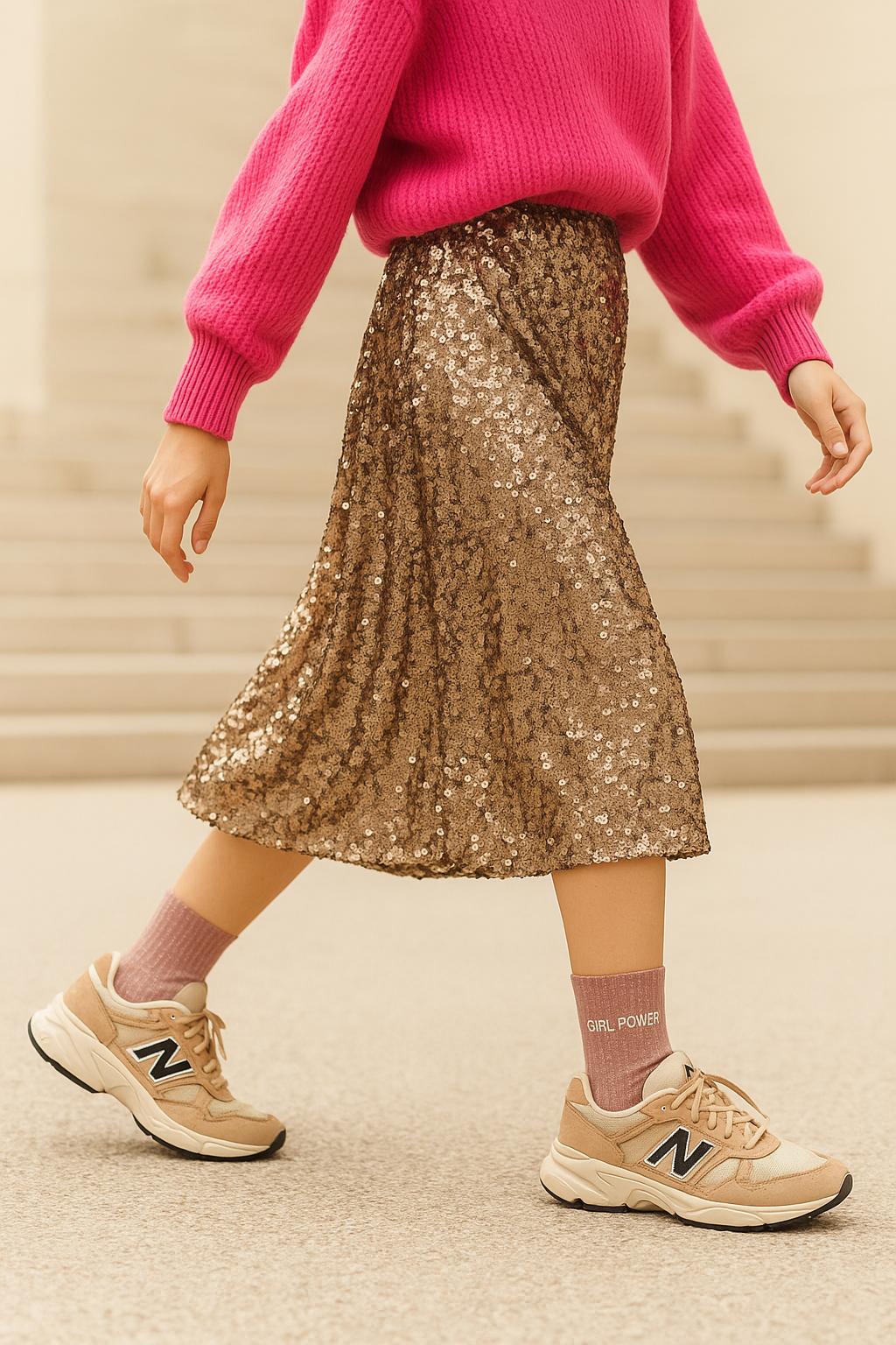 Chaussettes Roses à paillettes modèle  "Girl Power"  - Tenue fashion avec chaussettes glitter - Woom